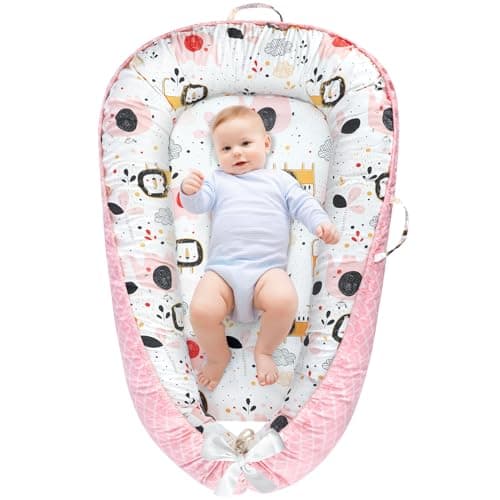 URMYWO Baby Lounger - Baby Lounger for Newborn 0-24 Months, Breathable & Soft Cotton Baby Nest Cover Infant Lounger, Babies Newborn Essentials Gifts, Portable Baby Floor Seat for Home and Travel - Image 1
