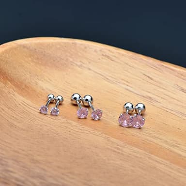 5MM Cubic Zirconia Stud Screw Backs Sterling Silver Earrings for Women, Hot Pink - Image 4