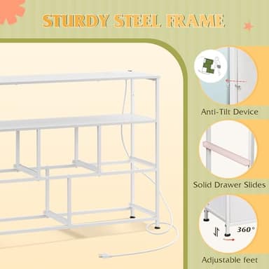 WLIVE White Dresser for Bedroom, 5 Drawer Dressers with Charging Station, Fabric Chest of Drawers with Open Shelves, Storage Dresser for Living Room, Closet, Entryway - Image 9