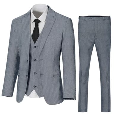 Retro Herringbone Suits for Men 3 Pieces Tweed Prom Man Suit Sets Slim Fit Mens Suits Formal Autumn Winter Tuxedos Denim Blue XL - Image 3