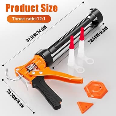 Holothurian Caulking Gun, No-Drip Hand Caulk gun, Silicone Gun with Comfort Grip, 1/10 Gallon Cartridge, 12:1 Thrust Ratio, Built-in Seal Puncture Tool, and Two Nozzles and Scraper - Image 2