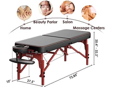 CLORIS 84" Professional Massage Table Portable Reinforced Wooden Leg Hold Up to 1100LBS 2 Folding Lightweight Spa Salon Tattoo Massage Bed Height Adjustable with Carrying Bag - Black - Image 6