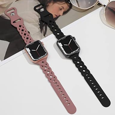 Braided Silicone Bands Compatible with Apple Watch 38mm 40mm 41mm 42mm 44mm 45mm 46mm 49mm for Women, Slim Thin Narrow Hollow-out Strap Cute for iWatch Ultra 2 Series 10/SE/9/8/7/6/5/4/3/2/1 Women - Image 3