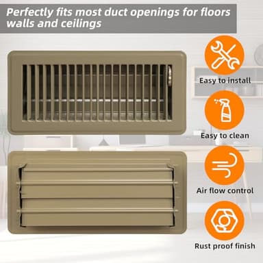 Pluden 8PCS 4" x 10" Floor Register, Heavy Duty Floor Vents, Metal Heat Air Vent Covers Rust Proof Finish 4 x 10'' Walkable Floor Vent Covers for Home Floor Wall Ceiling - Image 5