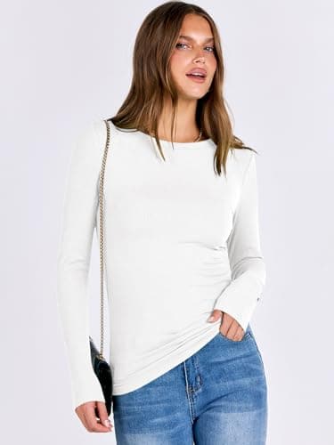 ANRABESS Women Long Sleeve Shirts Rib Knit Slim Fit Tops Basic Tee 2025 Fall Outfits Casual T-Shirt Underscrubs Layer Clothes White X-Large - Image 4