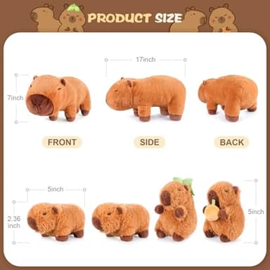 SuzziPals 5-in-1 Capybara Stuffed Animals with Babies Inside, 5Pcs Set Capybara Plush with Mommy & 4 Babies, Soft Pillow Plushies Decor, Cute 3 to 8 Year Old Girl Gift, Imaginative Play Toy (Capibara) - Image 2
