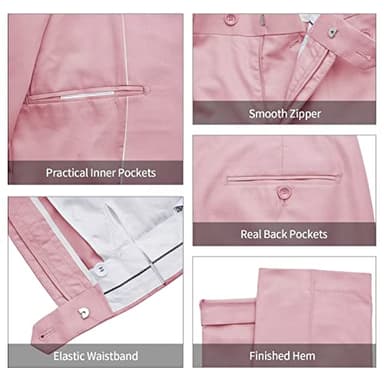 WEEN CHARM Men's Suits Slim Fit,3 Piece Suit for Men,2 Button Blazer Jacket Vest Pants with Tie,Men Tuxedo Suit Set Light Pink - Image 4