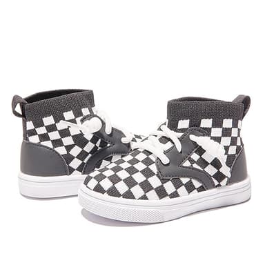 Newsonet Baby Shoes Boys Girls First Walking Infant Non Slip Walker Lightweight Breathable Mesh High Top Sneakers Black White Size 18-24 Months Toddler - Image 3