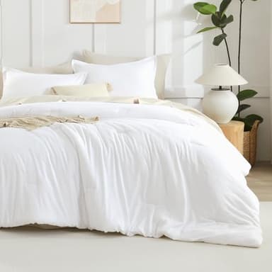 Litanika White Comforter King Size, 3 Pieces Lightweight Solid Bedding Comforter Set, All Season Fluffy Bed Set (104x90In Comforter & 2 Pillowcases) - Image 2