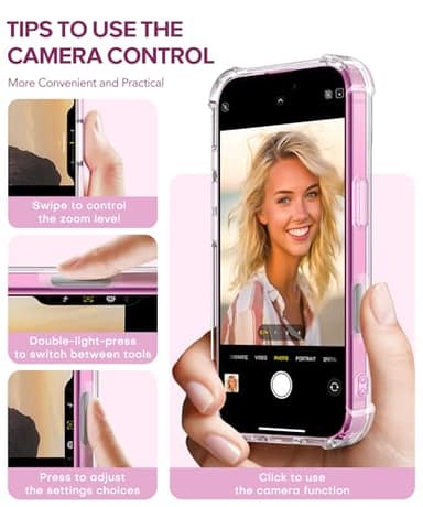 GVIEWIN for iPhone 16 Case, with Screen Protector & Camera Lens Protector, Floral Shockproof Protective Bumper Slim Soft Clear Phone Cover for Women 2024 6.1" (Sakura/Pink) - Image 6