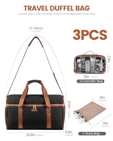 LOVEVOOK Extra Large Travel Duffle Bag, Weekender Bags For Women, Carry On Personal Item Travel Bag For Airplanes, Overnight Bag Hospital Bag for Labor and Delivery, Gym Duffel Bag, 3Pcs - Image 5