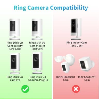 2Pack Wall Mount Bracket for Ring Stick Up Cam & Ring Outdoor Cam Plus, Adjustable Durable Mount Stand Also fit for eufy Arlo Simpllisafe Cam, Drill or No Drill Two Ways Installation Strong Adhesive - Image 2