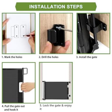 Baby Gate Extra Wide 65" Space Saving Retractable Mesh Gates for Kids or Pets Movable Retractable Baby Gates Indoor Outdoor Retractable Gate Dog Gates for Doorways, Stairs, Black - Image 7