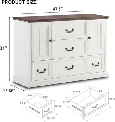 IFGET Farmhouse 5 Drawers Dresser for Bedroom, Wood Rustic Storage Organizer Closet Chest, Chest of Drawers w/Groove Barn Door&Shelf for Closet, Living Room, Dining Room, Hallway-White - Image 2