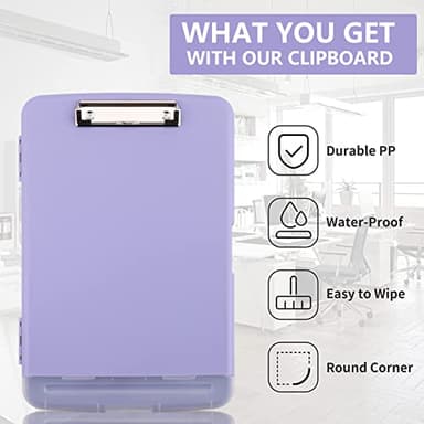 Clipboard with Storage,A4 Nursing Clipboards with Pen Holder,Heavy Duty Storage Clipboard with Low Profile Clip, Clipboards Folder Side-Opening Clip Boards,Smooth Writing Clip Board (Light Purple) - Image 7