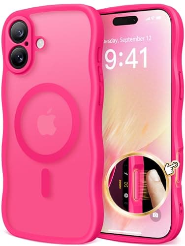 CAPRARO for iPhone 16 Case for Women Girls, Upgraded [Full Camera Protection] [Compatible with MagSafe] Cute Wave Translucent Matte Phone Case for iPhone 16, Hot Pink - Image 1