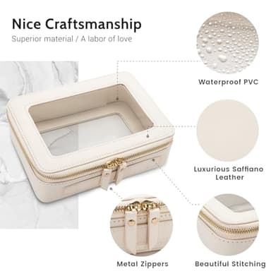 Aveniee Clear Makeup Bag Organizer, Travel Toiletry Bag Cosmetic Case for Women, Portable Make Up Skincare Pouch Car Organizer Bag with Zippers for Essentials,White - Image 3