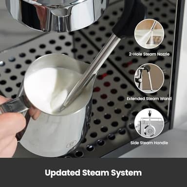 Gemilai Owl Espresso Machine, 15 Bar Professional Semi-Automatic Espresso Maker with Milk Frother Steam Wand & 57oz Removable Water Tank, Dual Display, for Cappuccino, Latte, G3006, Stainless Steel - Image 6