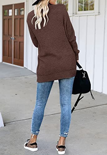 MEROKEETY Womens 2025 Fall Long Sleeve Open Front Cardigans Chunky Knit Draped Sweaters Outwear Coffee M - Image 5