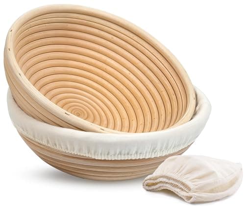 Banneton Bread Proofing Basket, Kook, Sourdough Proofing Bread Basket, Bread Banneton Proofing, Artisan Sourdough Making Baskets, 9 Inch Rattan Baskets and Cloth Liners, Set of 2, Round - Image 1