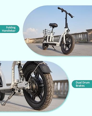 Gotrax Astro Electric Scooter with Seat, 14" Pneumatic Tire and 19 Miles Range&15.5Mph Power by 350W Motor, Comfortable Rear Dual Shock Absorption&Wider Seat, EBike with Carry Basket for Adult White - Image 5
