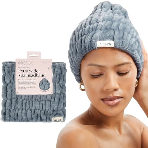 Kitsch Spa Headband for Women – Soft, Stretchy Skincare Headband for Washing Face, Makeup & Facials | Extra-Wide, Non-Slip for Beauty Routines & Self-Care - Misty Blue - Image 1