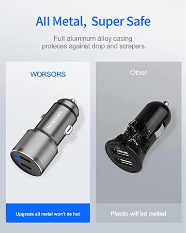 Dual 45W USB C Car Charger, 90W Max Super Fast Charging, All Metal 12V Cigarette Lighter Adapter for iPhone 17 Pro Max/16/15/iPad, Samsung Galaxy S25/S24, Google Phones with 2 Type C Cable 3.3ft Gray - Image 4