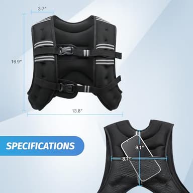 ZELUS Weighted Vest, 6lb/8lb/12lb/16lb/20lb/25lb/30lb Weight Vest with Reflective Stripe for Workout, Strength Training, Running, Fitness, Muscle Building, Weight Loss, Weightlifting, Black(25 lb) - Image 8
