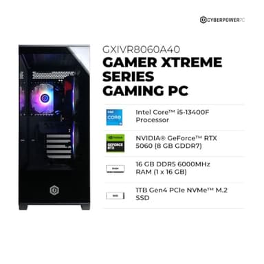 CyberPowerPC Gamer Xtreme VR Gaming PC, Intel Core i5-13400F 2.5GHz, GeForce RTX 5060 8GB, 16GB DDR5, 1TB PCIe 4.0 SSD, WiFi Ready & Windows 11 Home (GXiVR8060A40) - Image 2