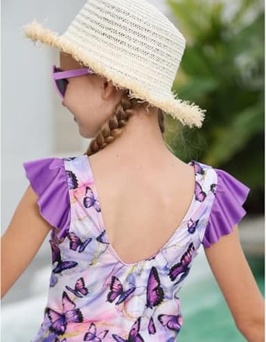 Girls Tankini Swimsuit Butterfly Bathing Suits Summer Two Piece UPF 50 Beach Sport Swimwear with Bowknot 8-12 Years - Image 3