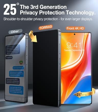 TORRAS for Samsung Galaxy S25 Ultra Privacy Screen Protector [Military-Grade 9H+ Aerospace Tempered Glass] [One-Pull Installation] Anti Spy Screen Protector Samsung Galaxy S25 Ultra 6.9″ (2 Pack) - Image 3
