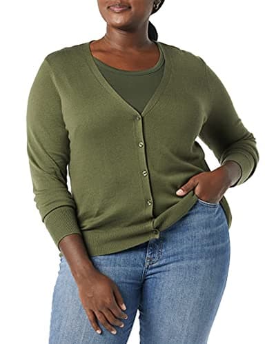 Amazon Essentials Women's Lightweight V-Neck Cardigan Sweater (Available in Plus Size), Olive, Medium - Image 4