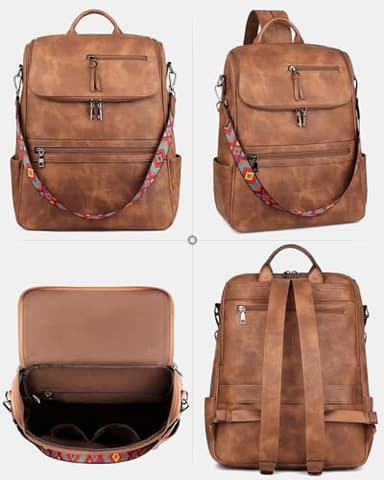 FADEON Laptop Backpack for Women Leather Travel Backpack with Laptop Compartment, Designer Ladies Computer Backpacks Brown - Image 9