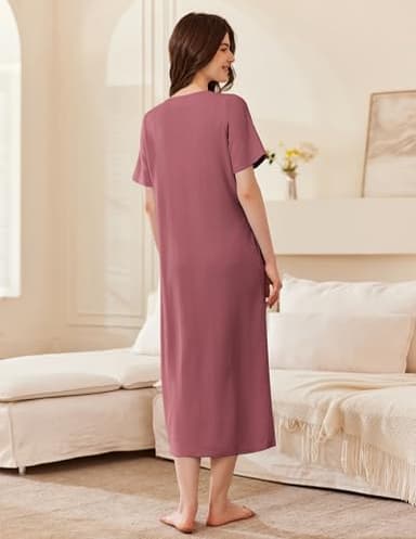 Ekouaer Zip Up Robe for Women Long Housecoat Waffle Knit Bathrobes Cozy Full Length Nightgown with Pockets(Gray Purple, 3X-Large) - Image 4