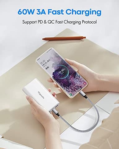 etguuds USB C to USB C Cable 1ft, 2-Pack 60W USBC to USBC Cord, Type C to C Charger Cable Fast Charging for iPhone 16 15 Pro Max Plus, for Samsung Galaxy S24 S23 S22, for MacBook/iPad, Pixel - Image 3