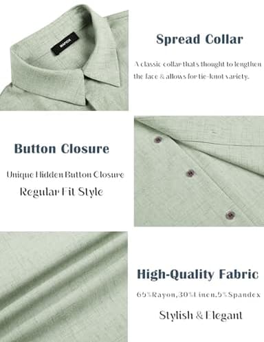 MAPICK Men's Casual Button Down Shirt Short Sleeve Rayon Linen Untucked Shirts Beach Wedding Fashion Summer Clothes(A-Sage Green,X-Large) - Image 5