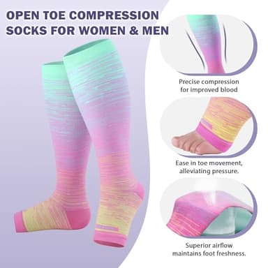 LEVSOX Open Toe Compression Socks for Women & Men 20-30mmHg Toeless Sock Knee High Support Stockings for Nurses Pregnant - Image 2