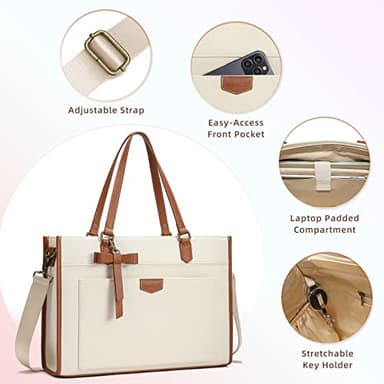 Keyli Laptop Tote Bag Canvas Laptop Bag for Women 15.6 inch Casual Work Shoulder Bags Large Capacity Professional Business Office Computer Briefcase Handbag Purses for Travel, Office, School Brown - Image 6