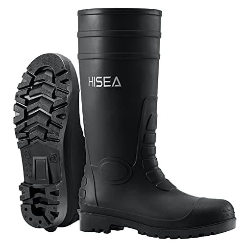 HISEA Men's Steel Toe Rain Boots PVC Rubber Boots, Waterproof Garden Fishing Outdoor Work Boots, Durable Slip Resistant Knee Boots for Agriculture and Industrial Working, Black Size 10 - Image 1