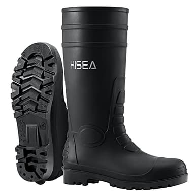 HISEA Men's Steel Toe Rain Boots PVC Rubber Boots, Waterproof Garden Fishing Outdoor Work Boots, Durable Slip Resistant Knee Boots for Agriculture and Industrial Working, Black Size 10 - Image 1