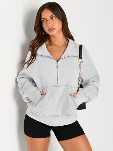 AUTOMET Womens Sweatshirts Half Zip Cropped Pullover Fleece Quarter Zipper Sweater Hoodies 2025 Fall Fashion Outfits Clothes Grey XX-Large - Image 3