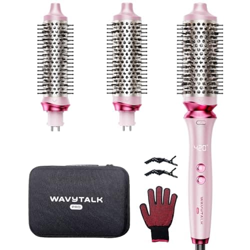 Wavytalk Heatwave Pro Ionic Thermal Brush Set, Dual Voltage 3-Size Heated Round Brush for Short to Long Hair, Bilateral Negative Ions for Frizz-Free Shiny Blowout, Pink - Image 1