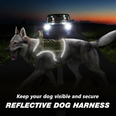 WINGOIN Tactical Dog Harness for Large Dogs, Heavy Duty No Pull Dog Harness with Handle, Adjustable Reflective Military K9 German Shepherd Big Size Dog Vest for Walking, Hunting, Green Camo (L) - Image 4