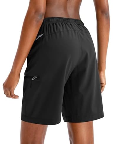 SANTINY Women's 5''/ 7''/9'' Hiking Cargo Shorts Quick Dry Lightweight Summer Shorts for Women Athletic Golf Zipper Pockets(Black_M) - Image 3
