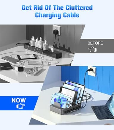 CREATIVE DESIGN 50W Charging Station for Multiple Devices,6 Port Multiple USB Charger Station with 6 Cables Compatible with iPhone,iPad Kindle Tablet and Other Electronic（Space Gray - Image 6