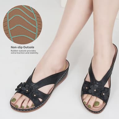 Ecetana Sandals for Women Wedge Shoes: Slip On Dressy Summer Comfortable Slides Sandals Lightweight Memory Foam Platform Shoes - Image 4