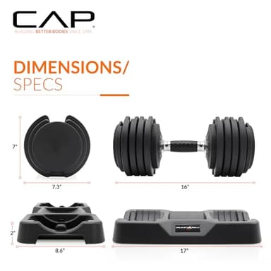 CAP Barbell ADJUSTABELL® 55 lb Pair of Adjustable Dumbbells with Contoured Full Rotation Handle, Honeycomb Chrome and Black Handle - Image 4