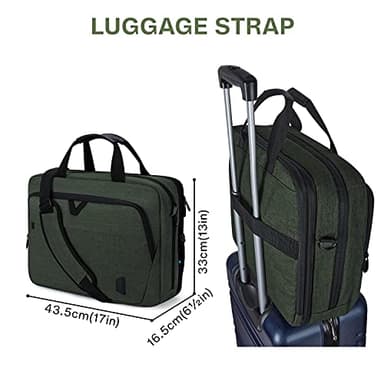 BAGSMART 17.3 Inch Laptop Bag, Expandable Computer Bag Laptop Briefcase Men Women,Laptop Shoulder Bag,Work Bag Business Travel Office, Dark Green - Image 6