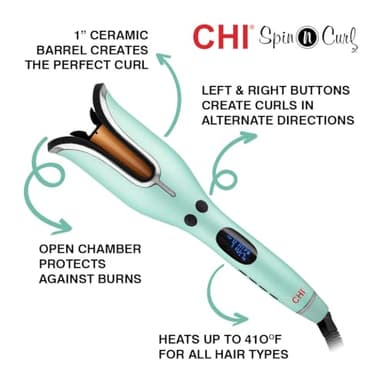 CHI Spin N Curl, Curling Iron For Healthy & Shiny Effortless Curls & Waves, Provides Preset Temperature Settings For Each Hair Texture, Mint Green - Image 2