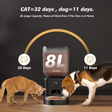 Automatic Dog Feeder - 8L/34 Cups Large Capacity Automatic Cat Food Dispenser with LCD Screen, Large Food Tray, Battery Operated, Timed Cat Feeder, Up to 50 Portions 6 Meals Per Day, Keeps Fresh - Image 2